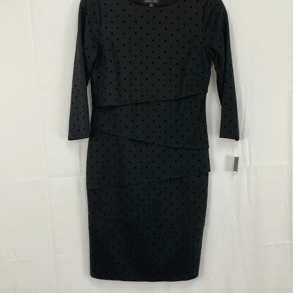 NWT $148 Tahari Women's Black Polka Dot Layered Dress Size 4 - Picture 2 of 8